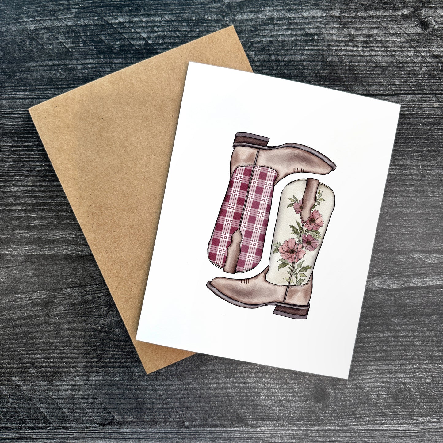 Burgundy Palaka Boots | Greeting Card
