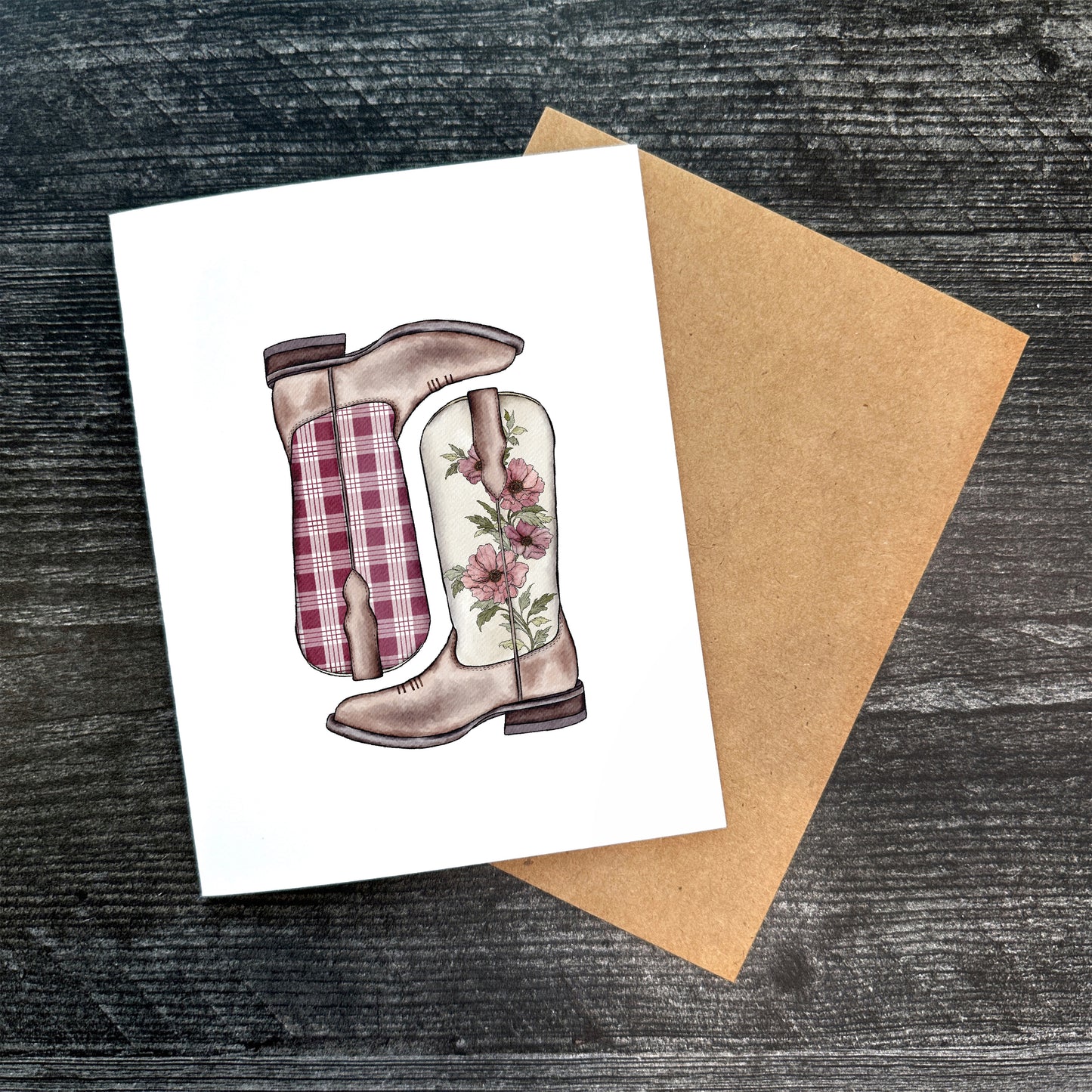 Burgundy Palaka Boots | Greeting Card