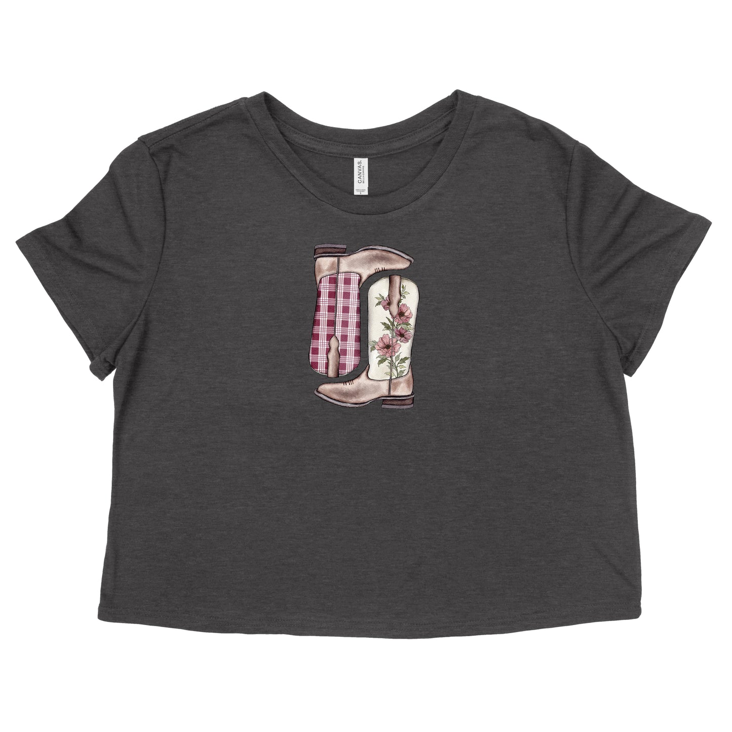 Burgundy Palaka Boots Womens Flowy Crop Tee | Apparel