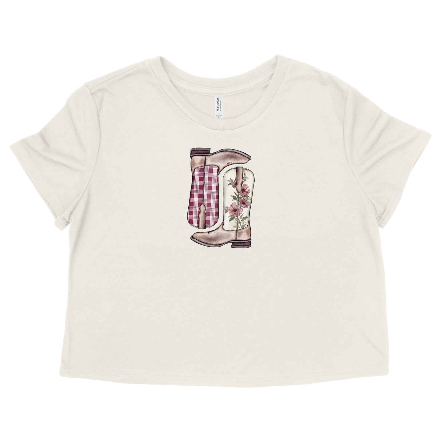 Burgundy Palaka Boots Womens Flowy Crop Tee | Apparel