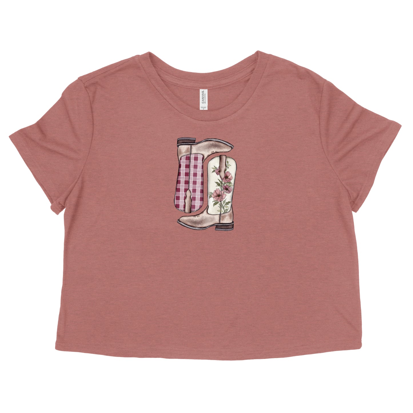 Burgundy Palaka Boots Womens Flowy Crop Tee | Apparel