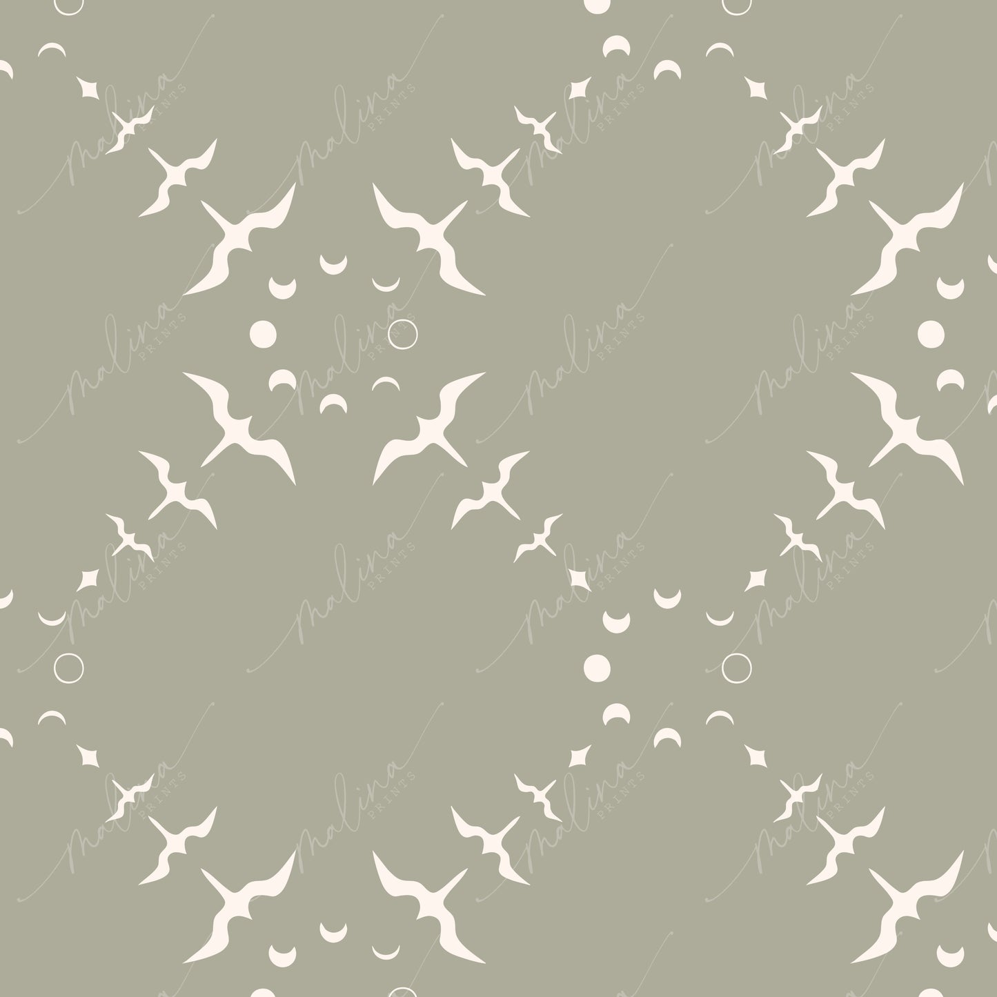 Iwa Moon Phase- Sage | Seamless Repeat Pattern
