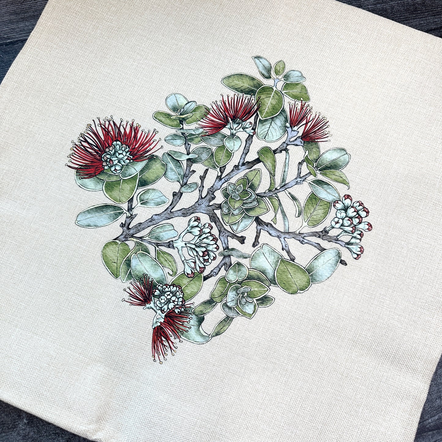 Red Ohia Lehua Pillow Cover- 18x18