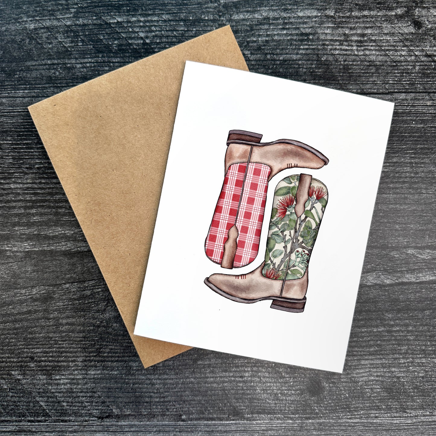 Red Ohia Palaka Boots | Greeting Card