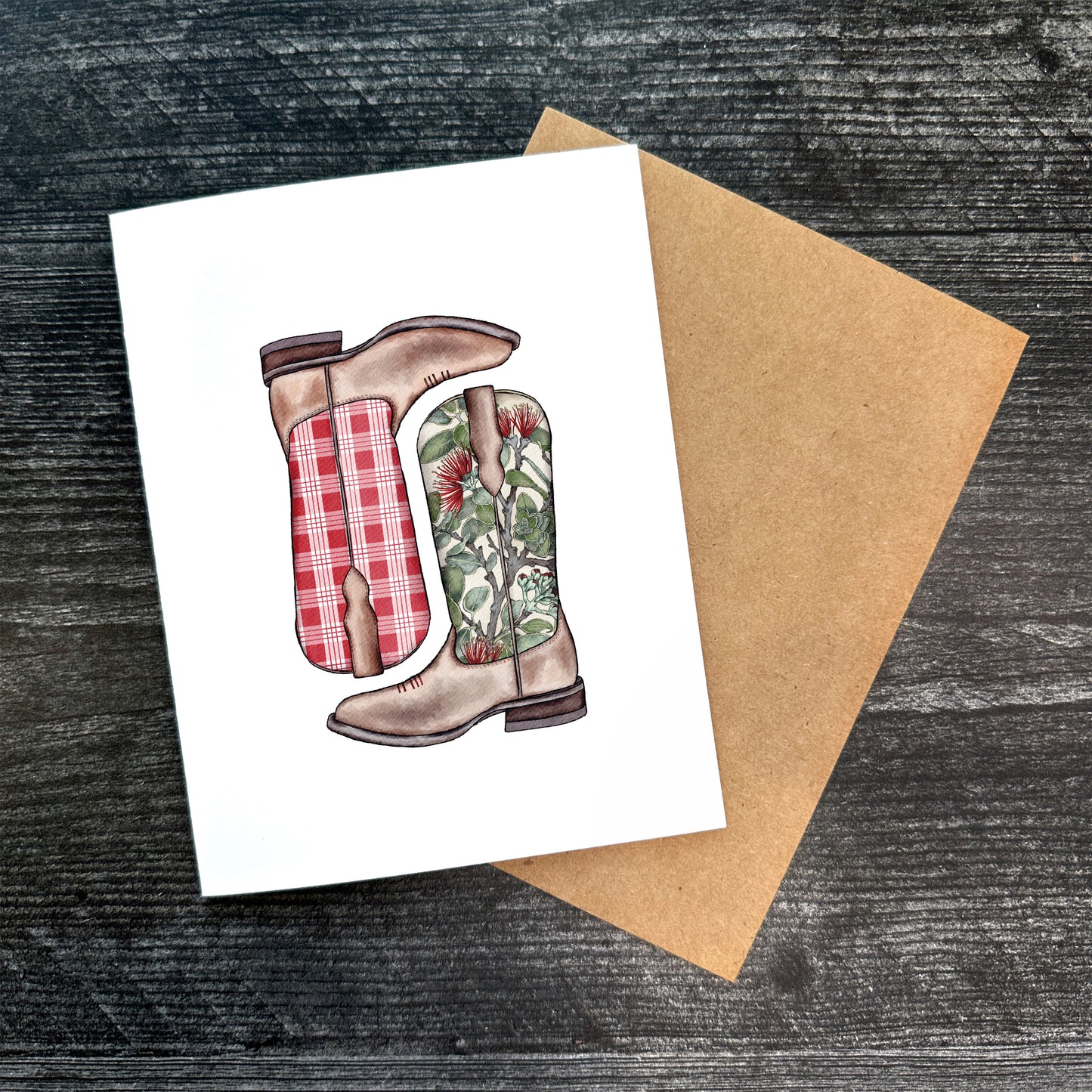 Red Ohia Palaka Boots | Greeting Card