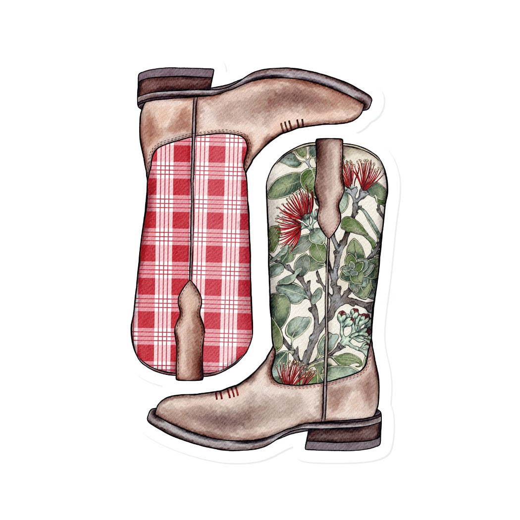 Ohia Lehua Palaka Boots- Red | Vinyl Stickers