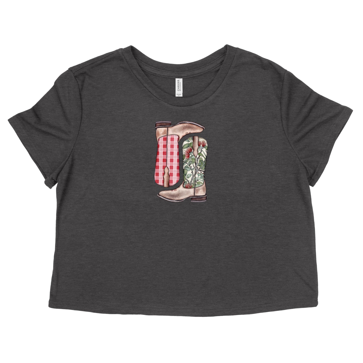 Red Lehua Palaka Boots Womens Flowy Crop Tee | Apparel