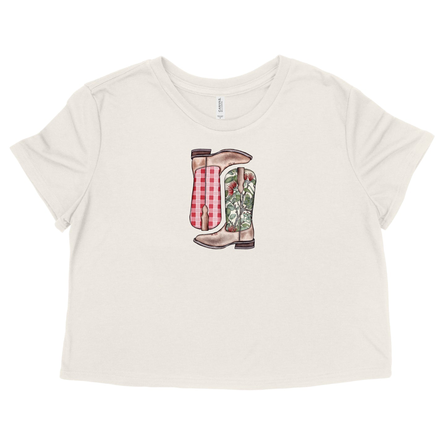 Red Lehua Palaka Boots Womens Flowy Crop Tee | Apparel