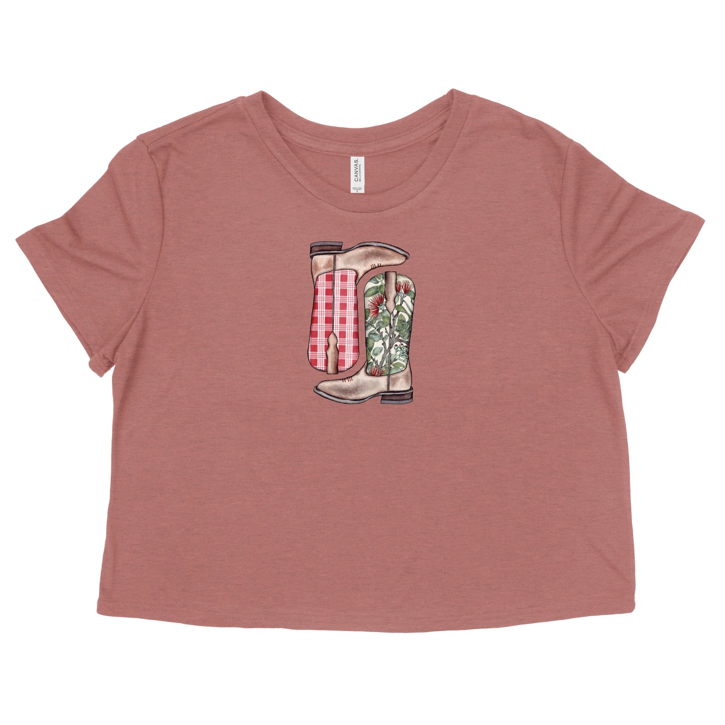 Red Lehua Palaka Boots Womens Flowy Crop Tee | Apparel