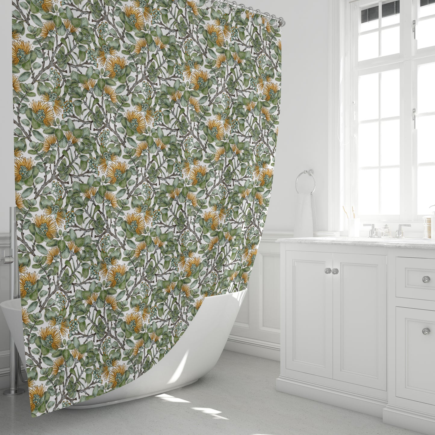 Ohia Lehua Shower Curtain- Yellow