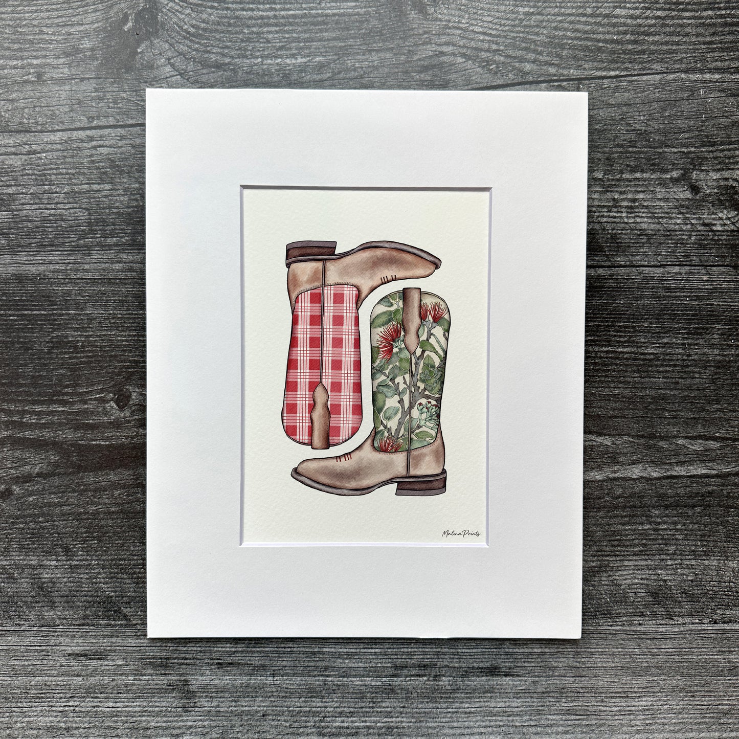 Ohia Lehua Palaka Boots- Red | Art Print