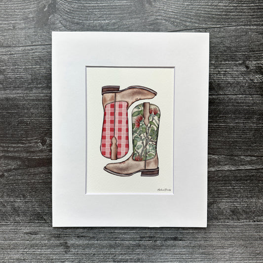 Ohia Lehua Palaka Boots- Red | Art Print
