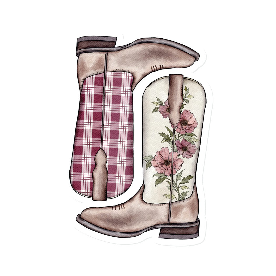 Floral Burgundy Palaka Boots | Vinyl Stickers