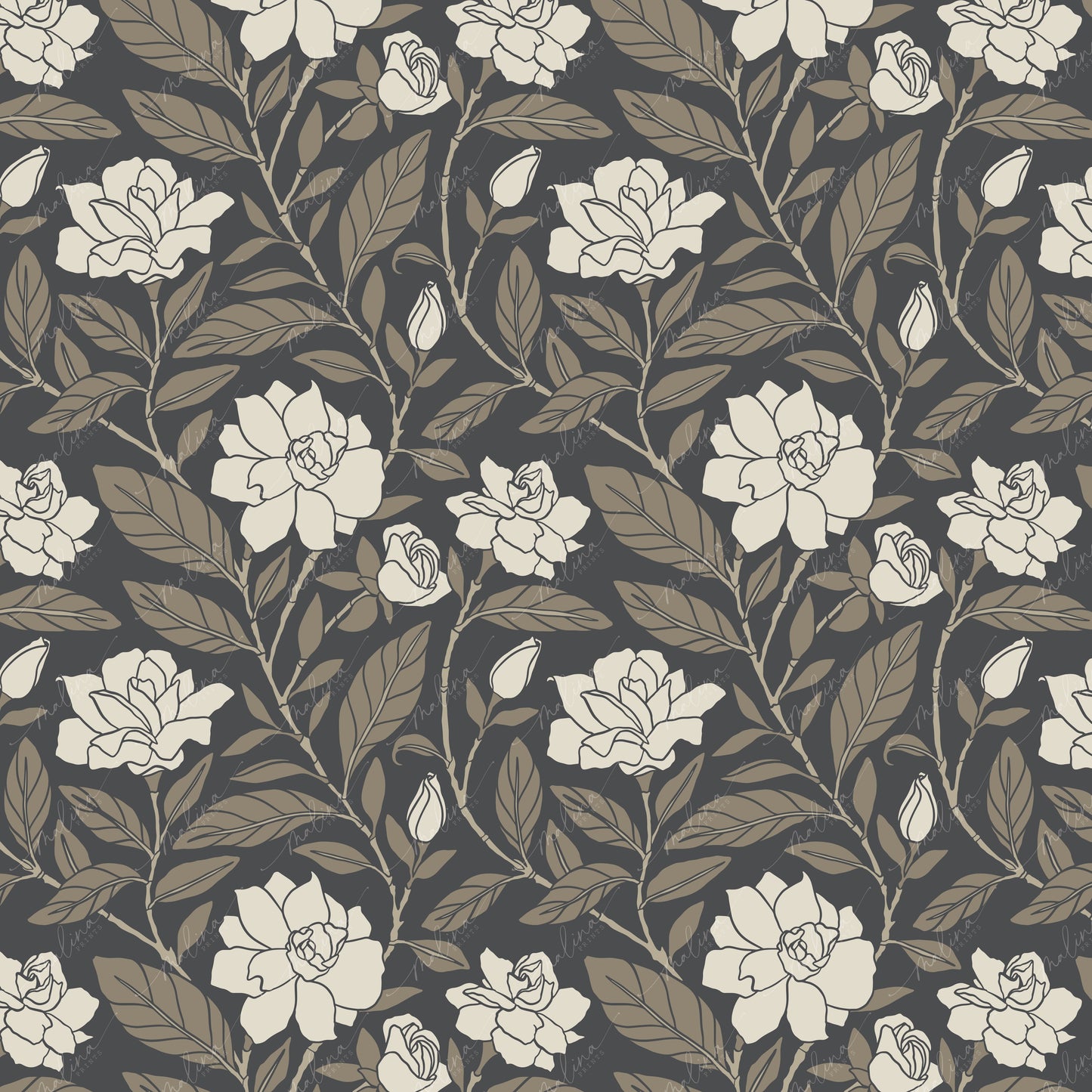 Gardenia- Sage | Seamless Repeat Pattern