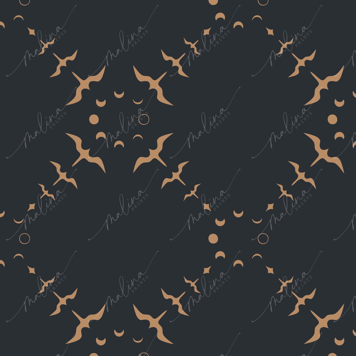 Iwa Moon Phase- Midnight/Gold | Seamless Repeat Pattern