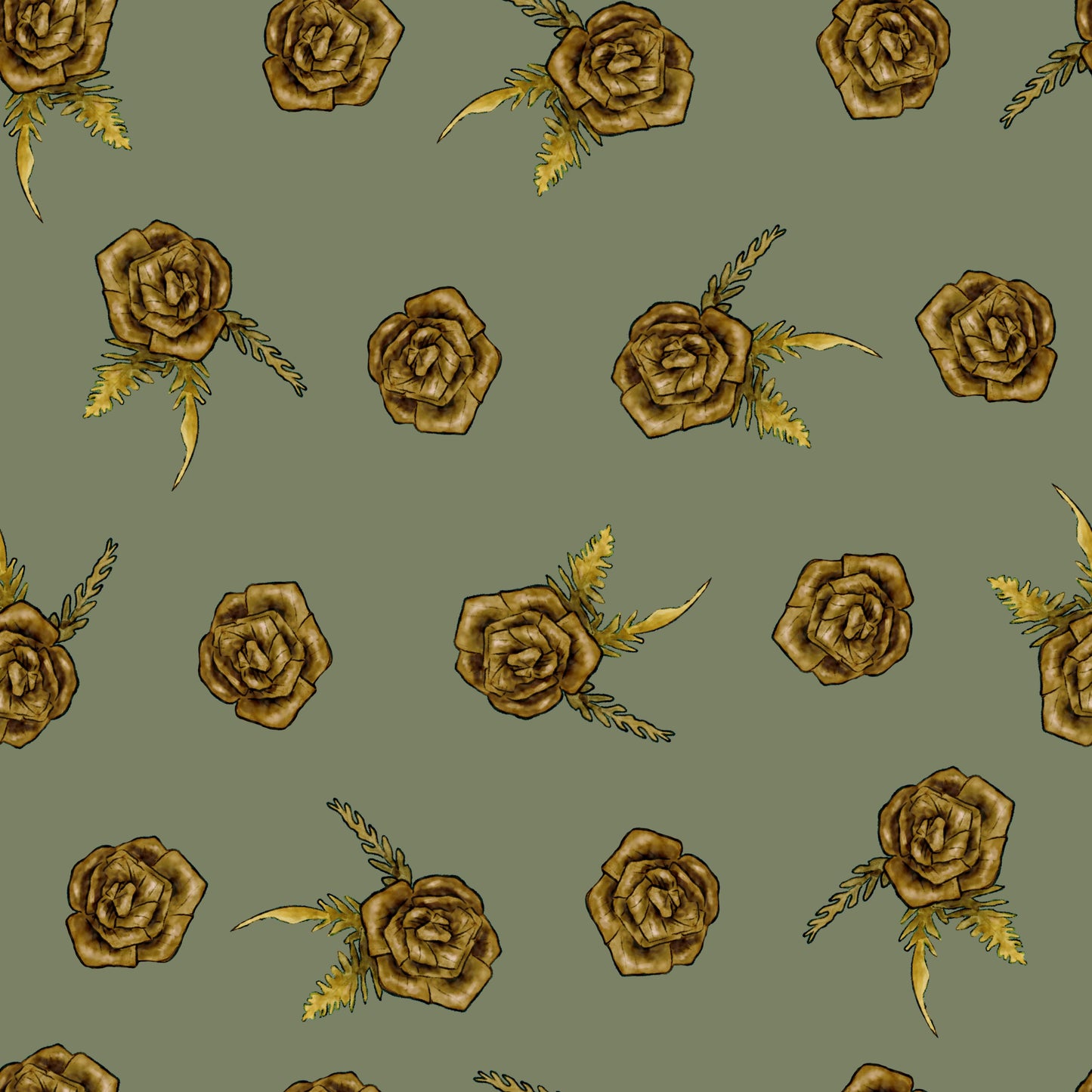 Ti Roses- Olive | Seamless Repeat Pattern