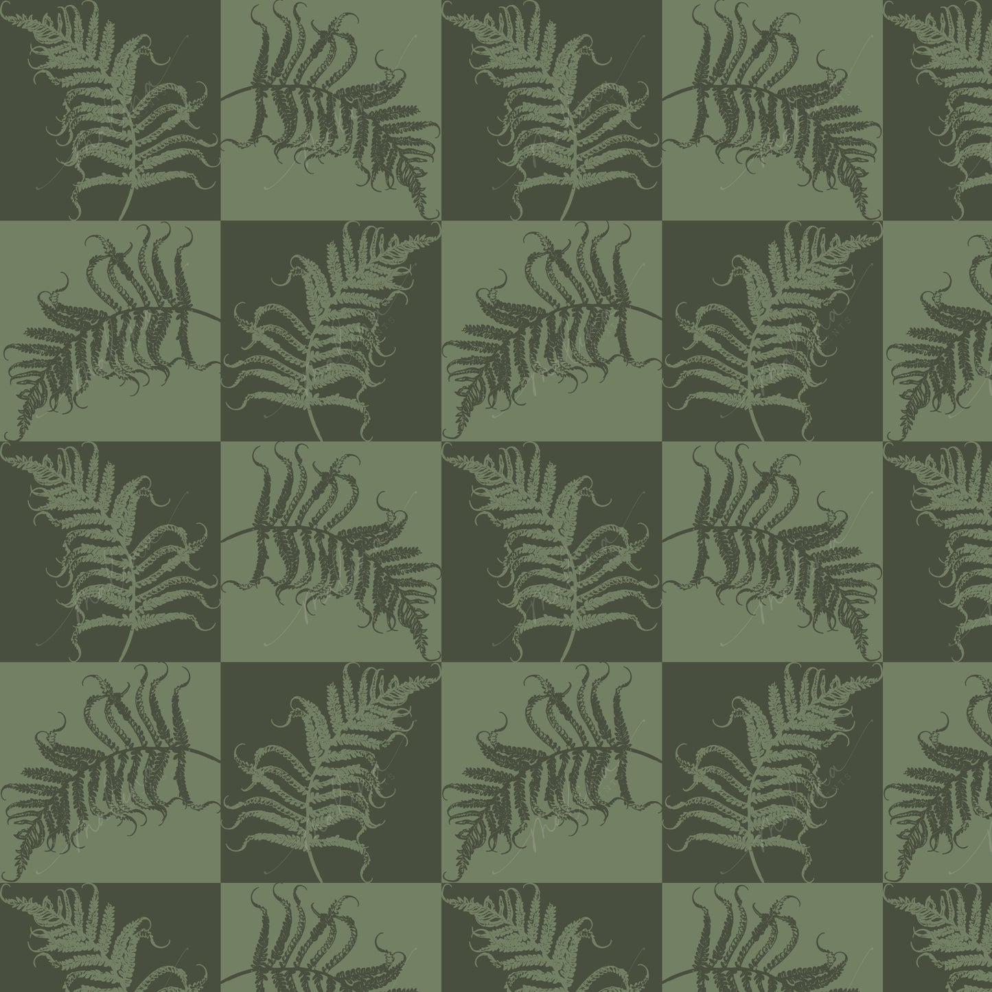 Fern Checkerboard | Seamless Repeat Pattern