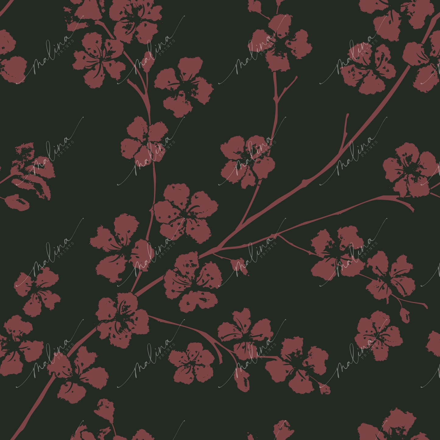 Cherry Blossom Branches | Seamless Repeat Pattern