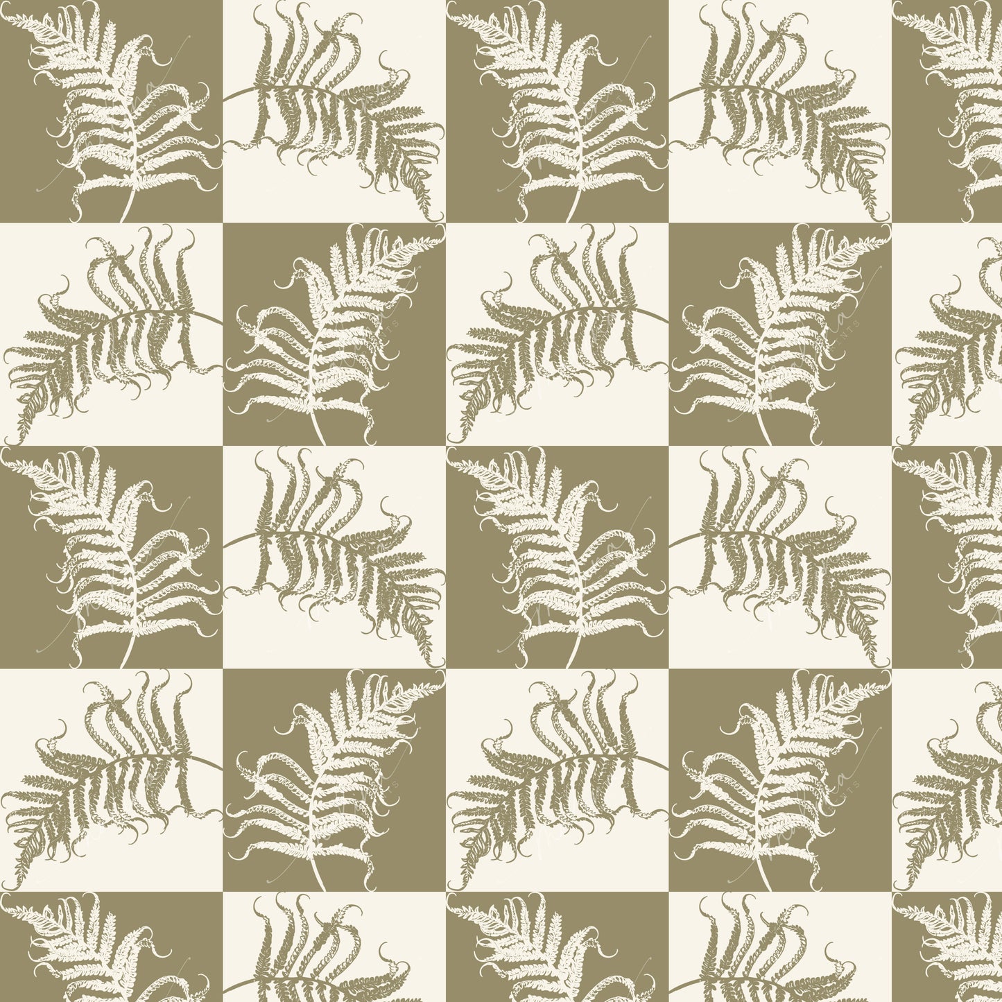 Fern Checkerboard | Seamless Repeat Pattern